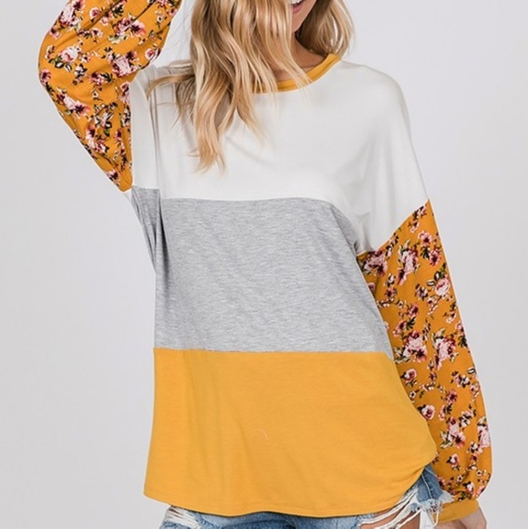 Colorblock floral balloon puff sleeve tunic - Picture 7 of 8